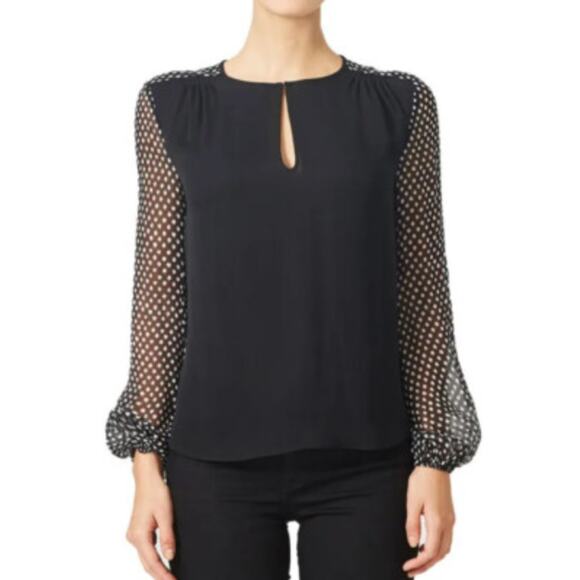 Diane Von Furstenberg Nikki Silk Blouse Black/Polka Dot Sleeve Size 8 - Picture 1 of 5